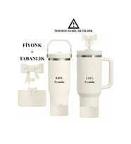 Stanley Quencher 40 oz 1.18 L Uyumlu Termos Aksesuar Seti Fiyonk Kurdele+Taban (A.Krem)