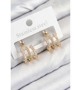 Pirinç Zirkon Taşlı Model Gold Renk Kadın Küpe (Altın)