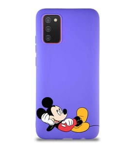 Samsung Galaxy A02S Soft Premier Kapak Mickey Mouse-F Tasarımlı Silikon Kılıf - Mor (Şeffaf)