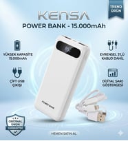 Kensa 15.000 mAh Dijital Göstergeli Power Bank – Kesintisiz Enerji, Şık Tasarım!
