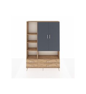 Arges Dolap 8 Raflı 4 Çekmeceli 2 Kapaklı 132x30x195 Çam-Antrasit/Çam