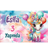 Hediye ve Unicorn Temalı Doğum Günü Afişi -2 100x150 cm