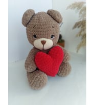 Amigurumi kadife büyük boy kalpli ayıcık kahverengi