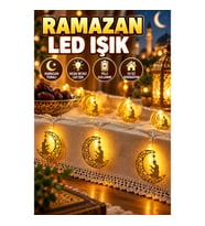 Ay Figürlü Secde Eden Adam Ramazan LED Peri Işığı – Sıcak Beyaz Pilli Dekoratif Aydınlatma