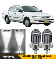 Toyota Corolla Efsane Kasa 1991-1998 Mercekli Far Ampulü Led Xenon Beyaz Şimşek Etkili Led Uzun Kısa