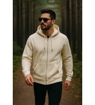 Erkek Kapüşonlu Pamuklu Sweatshirt Hırka Fermuarlı Rahat Kalıp Basic Hırka