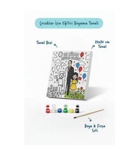23 Nisan Atatürk ve Çocuklar Temalı Boyama Tuvali – Şövalesiz Boya Seti 20x20