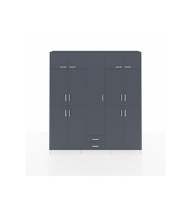 Arges Dolap 10 Raflı 2 Çekmeceli 4 Askılı 220x30x243 Antrasit-Antrasit/Antrasit