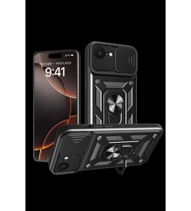 iPhone 16E Kılıf Pars Lens Yüzüklü Silikon - Siyah
