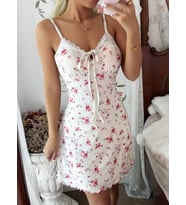 Kadın Çiçekli Bağlama Detaylı Askılı Mini Elbise 5246