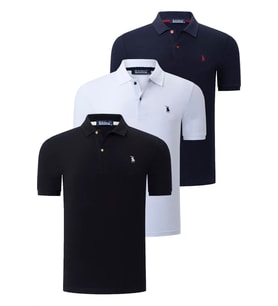 ÜÇLÜ SET T8561 DEWBERRY ERKEK T-SHIRT-SİYAH-BEYAZ-LACİVERT