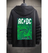 Unisex Ac Dc Baskılı Kapüşonlu Sweatshirt (Siyah)
