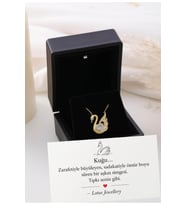 Işıklı Kolye Kutulu Gümüş Kuğu Swan Kalp Kolye - 925 Ayar Gümüş Kolye