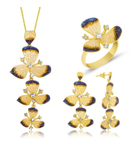 Gümüş Sarı Çiçek Bayan Set (Standart)