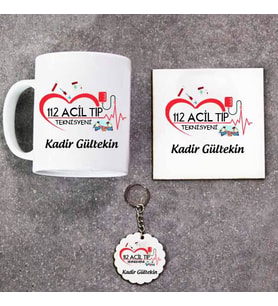 Acil Tıp Teknisyeni Kupa Bardak Altlık ve Anahtarlık Hediye Seti (Model 1)