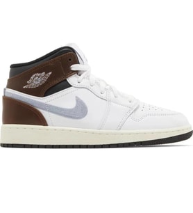 Nike Air Jordan 1 MID SE Leather Unisex Sneaker Hakiki Deri Bilekli Günlük Spor Ayakkabı Beyaz Kahve Duman