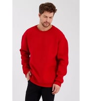 Erkek Düz Renk Bisiklet Yaka Sweat - Kırmızı