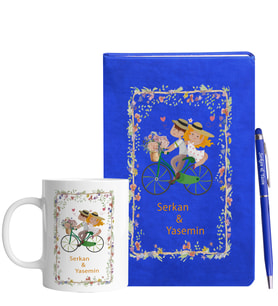 Sevgililer Gününe Özel Mavi Defter Kalem & Kupa Hediye Seti 6