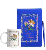 Sevgililer Gününe Özel Mavi Defter Kalem & Kupa Hediye Seti 6