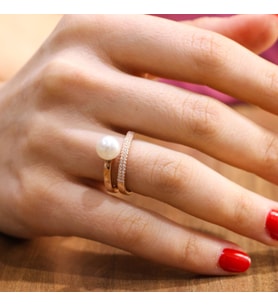 925 Ayar Gümüş Helezon İncili Model Yüzük (Rose)