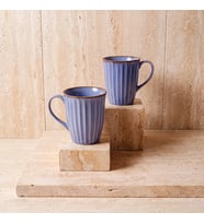 GÜRAL PORSELEN Mavi Rölyef Desenli 2li Porselen Mug Seti