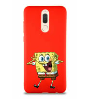 Huawei Mate 10 Lite Soft Premier Kapak Sünger Bob Tasarımlı Silikon Kılıf - Kırmızı (Şeffaf)
