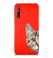 Huawei P Smart S Soft Premier Kapak Catface Tasarımlı Silikon Kılıf - Kırmızı (Şeffaf)