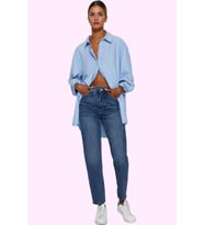 Kadın Yüksek Bel Mom Jean Pamuk Denim Günlük Kombinler Hafta Sonu Yaz Aylarının Vazgeçilmezi (Koyu Mavi)