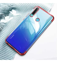 Huawei P40 Lite E Köşeleri Renkli Kamera Korumalı Şeffaf Kılıf (Kırmızı)