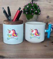 Kişiye Özel Unicorn Hediye Sepeti Kupa Bardak T Kulplu, Kalemlik Hediyeleri Arkadaşa Sevgiliye Hediye  (Model 3)