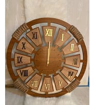 Kişiye Özel Halatlı Dekoratif Ahşap Duvar Saati 50 cm