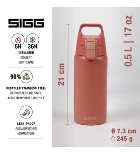 Yalıtımlı içecek şişesi – Shield Therm One Eco Red – gazlı içecekler için uygundur – sızdırmaz, bulaşık makinesinde yıkanabilir – BPA içermez –%90 geri dönüştürülmüş paslanmaz çelik – kırmızı