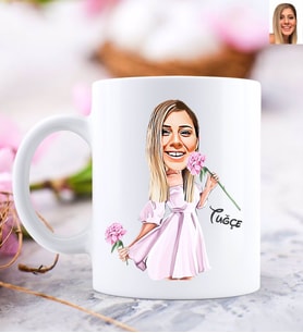 BK Gift Kişiye Özel Kadın Karikatürlü Beyaz Kupa Bardak-11