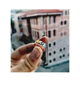 Rose Altın Kaplama Renkli Mineli Ayarlanabilir Çiçek Yüzük