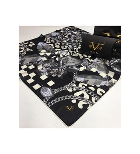 Çiçekli Desen Black Seri Twill Eşarp Eşarp Askısı ile Birlikte 90x90 cm Siyah-90