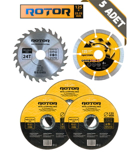5li Disk seti 125x22,23 Metal+Seramik+Ahşap 5 parça (Sarı)