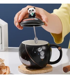 Kapaklı Panda Temalı Kupa Bardak (Siyah)