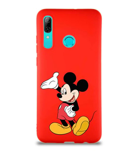 Huawei P Smart 2019 Soft Premier Kapak Mickey Mouse-C Tasarımlı Silikon Kılıf - Kırmızı (Şeffaf)