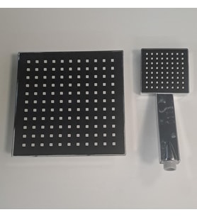 ROBOT DUŞ BAŞLIĞI - FLAT DUŞ BAŞLIĞI - TEPE DUŞ + EL DUŞU - KARE ( KROM - SİYAH ) - ( 19 x 19 )