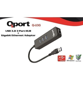 QPORT Q-U3G Gigabit 1port USB 3.0 Ethernet.3x USB Çoklayıcı