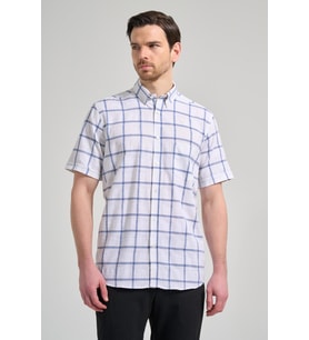 Kısa Kol Ekose Desen Armürlü Düğmeli Yaka cepli Pamuklu Classic Comfort Fit Gömlek 1004250166 (Beyaz)