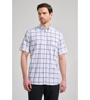 Kısa Kol Ekose Desen Armürlü Düğmeli Yaka cepli Pamuklu Classic Comfort Fit Gömlek 1004250166 (Beyaz)