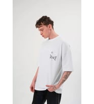 pilelistore- Unisex Bisiklet Yaka Baskılı Oversize T-Shirt - Beyaz