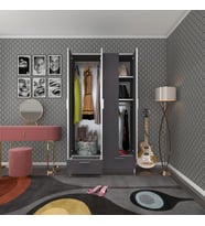 Kenzlife gardırop 4 kapılı 2 çekmeceli biberiye 182*100*42 gri kapaklı gardolap dolap (Karışık)
