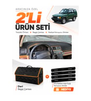 LAND ROVER DİSCOVERY 1 (1989-2000) Uyumlu Torpido Örtüsü + Deri Bagaj Çantası + Sticker Seti - Siyah Kahverengi