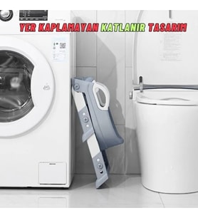 Gri Merdivenli Çocuk Klozet Tuvalet Eğitimi Aparatı