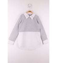 Toontoy Kız Çocuk Gömlek Detaylı Yakası İncili Okul Sweatshirt ( Gri-Melanj)