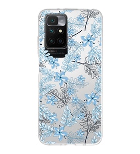 Redmi 10 2022 Uyumlu Kapak Floral Mavi Tasarımlı Şeffaf Silikon Kılıf