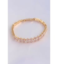 Vip Seri Pirinç Pembe Zirkon Taşlı Gold Renk Baget Model Bileklik 5886