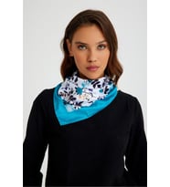 Beyaz Bandana Fular Saten Kumaş Çiçek Desenli 1014_42